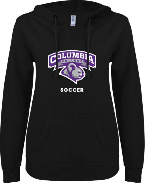 Columbia College (SC) ENZA Ladies V Notch Raw Edge Fleece Hoodie Soccer - ONLINE ONLY