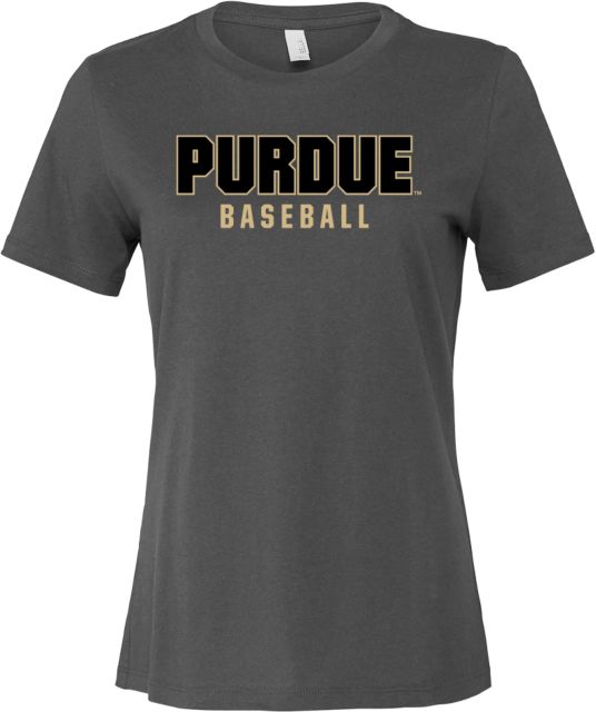 Purdue Bella + Canvas Womens Asphalt Relaxed Cotton T Shirt Purdue Baseball
