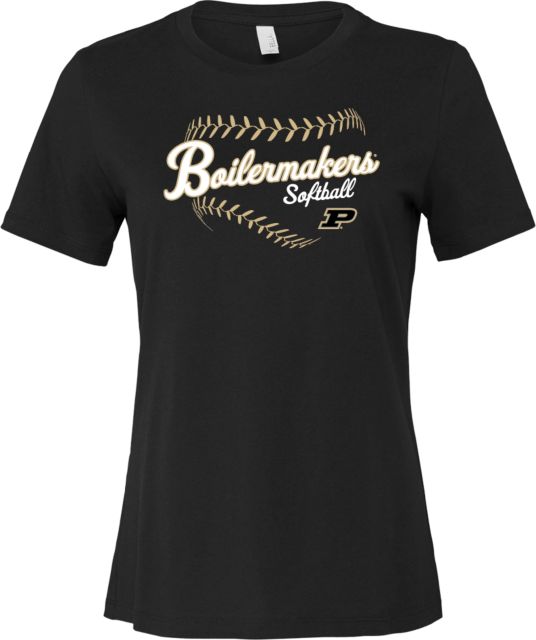 Purdue Bella + Canvas Womens Relaxed Cotton T Shirt Boilermakers Softball Seams