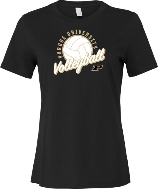 Purdue Bella + Canvas Womens Relaxed Cotton T Shirt Purdue Volleyball Script