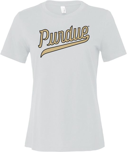 Purdue Bella + Canvas Womens Relaxed Cotton T Shirt Throwback Purdue Script - ONLINE ONLY