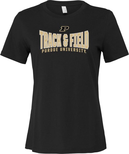 Purdue Bella + Canvas Womens Relaxed Cotton T Shirt Purdue Track and Field Squeeze