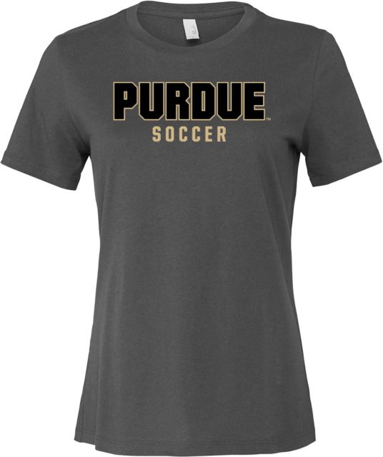 Purdue Bella + Canvas Womens Asphalt Relaxed Cotton T Shirt Purdue Soccer