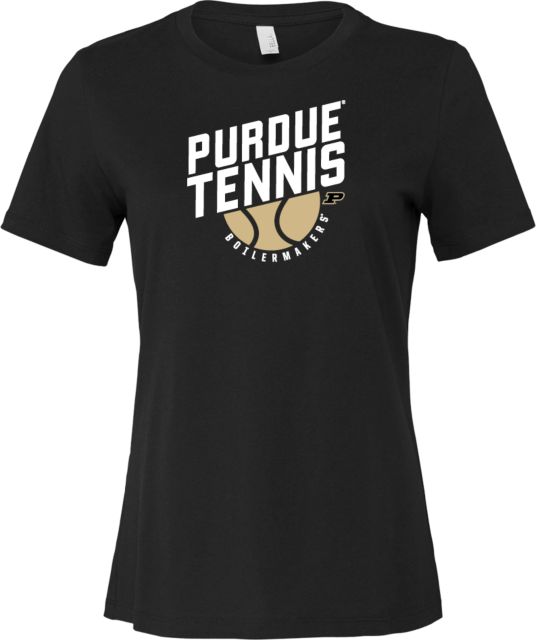 Purdue Bella + Canvas Womens Relaxed Cotton T Shirt Purdue Tennis Ball Stacked