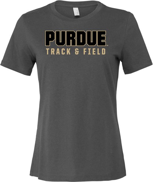 Purdue Bella + Canvas Womens Asphalt Relaxed Cotton T Shirt Purdue Track and Field