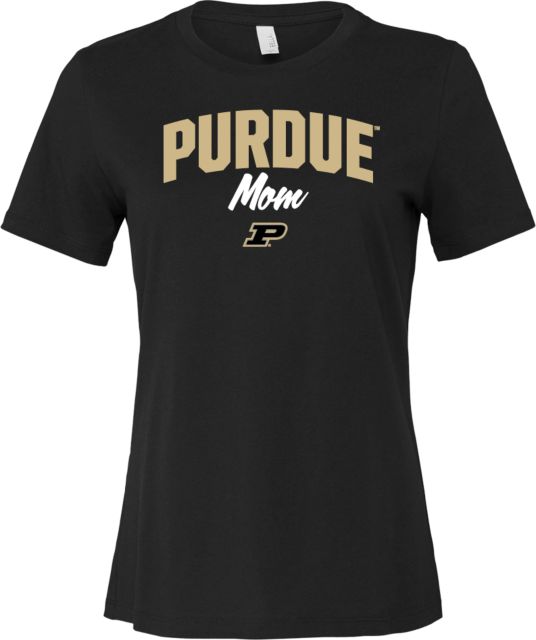 Purdue Bella + Canvas Womens Relaxed Cotton T Shirt Purdue Mom Script