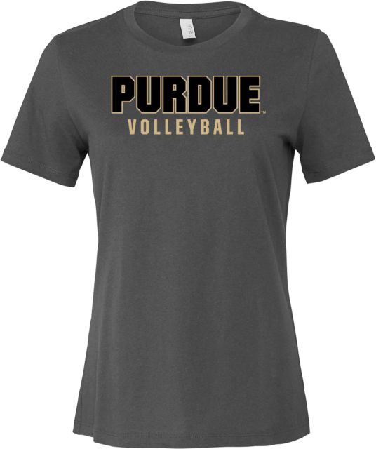 Purdue Bella + Canvas Womens Asphalt Relaxed Cotton T Shirt Purdue Volleyball