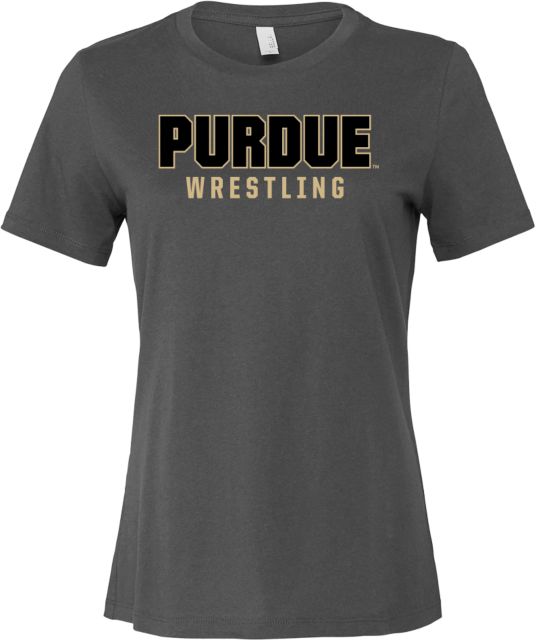Purdue Bella + Canvas Womens Asphalt Relaxed Cotton T Shirt Purdue Wrestling