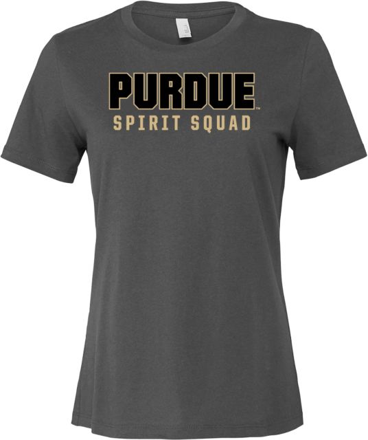Purdue Bella + Canvas Womens Asphalt Relaxed Cotton T Shirt Purdue Spirit Squad