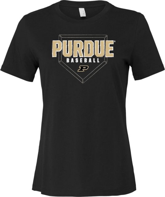 Purdue Bella + Canvas Womens Relaxed Cotton T Shirt Purdue Baseball - Plate Graphic