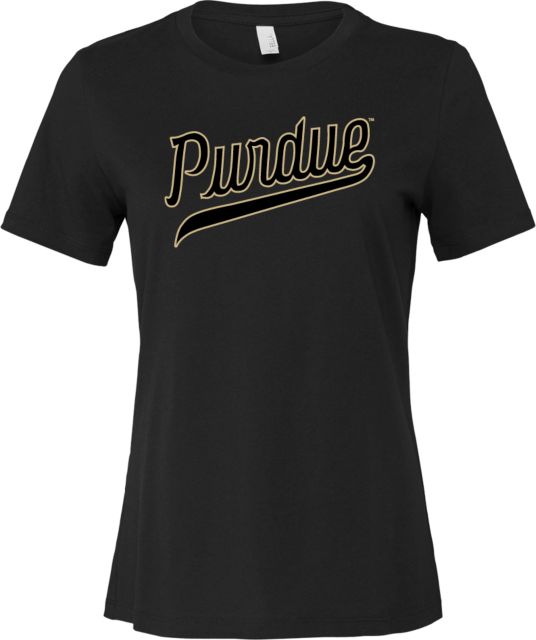 Purdue Bella + Canvas Womens Relaxed Cotton T Shirt Throwback Purdue Script - ONLINE ONLY