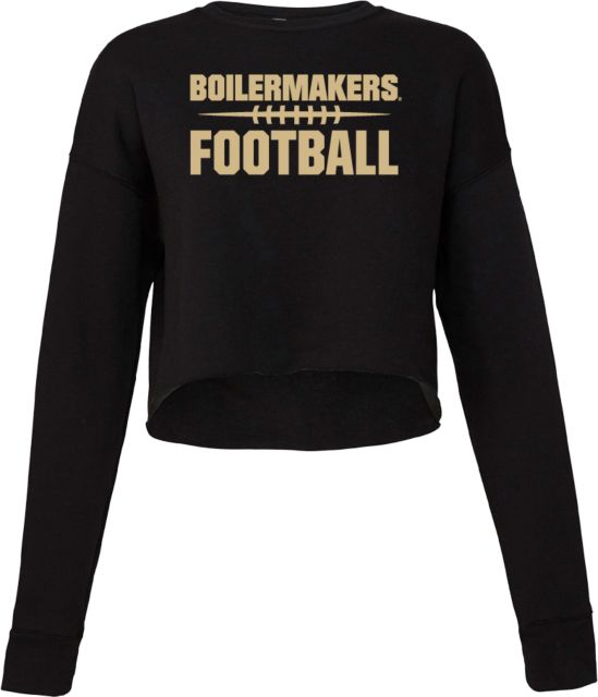 Purdue Bella + Canvas Womens Cropped Fleece Crew Boilermakers Football Stacked w/ Seam