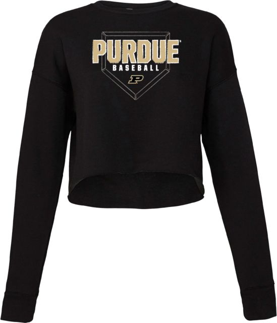 Purdue Bella + Canvas Womens Cropped Fleece Crew Purdue Baseball - Plate Graphic