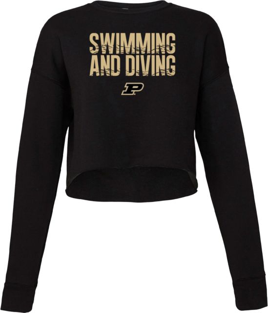 Purdue Bella + Canvas Womens Cropped Fleece Crew Purdue Swimming & Diving Graphic