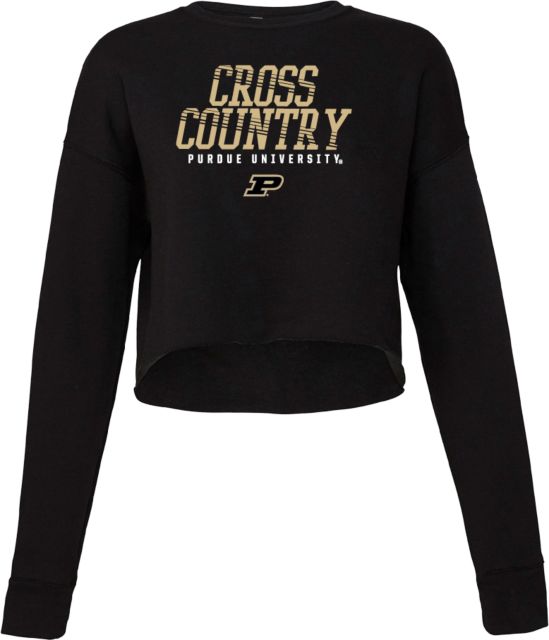Purdue Bella + Canvas Womens Cropped Fleece Crew Purdue Cross Country Rays Graphic
