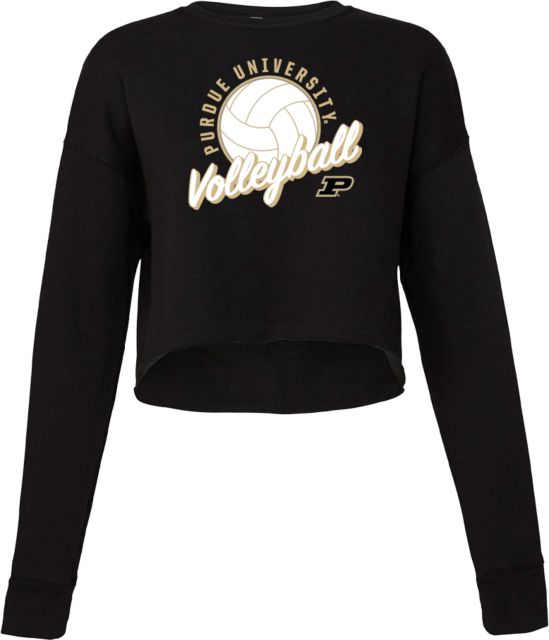 Purdue Bella + Canvas Womens Cropped Fleece Crew Purdue Volleyball Script