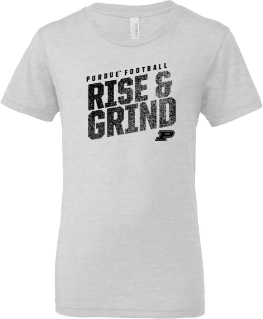 Purdue Bella + Canvas Youth Ash Jersey T Shirt Purdue Football - Rise and Grid Distressed