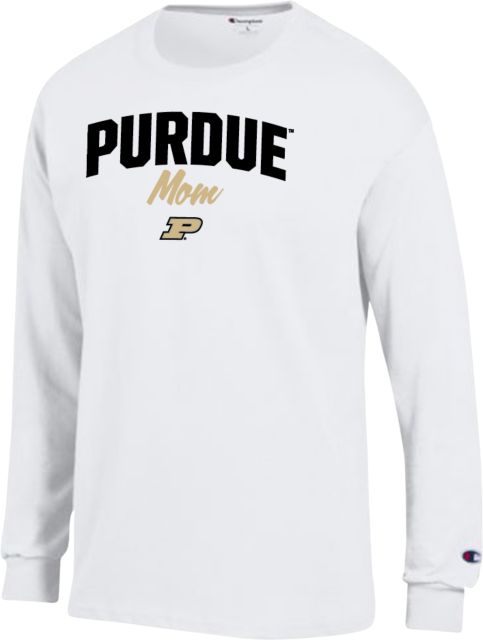 Purdue Champion Long Sleeve T Shirt Purdue Mom Script - ONLINE ONLY