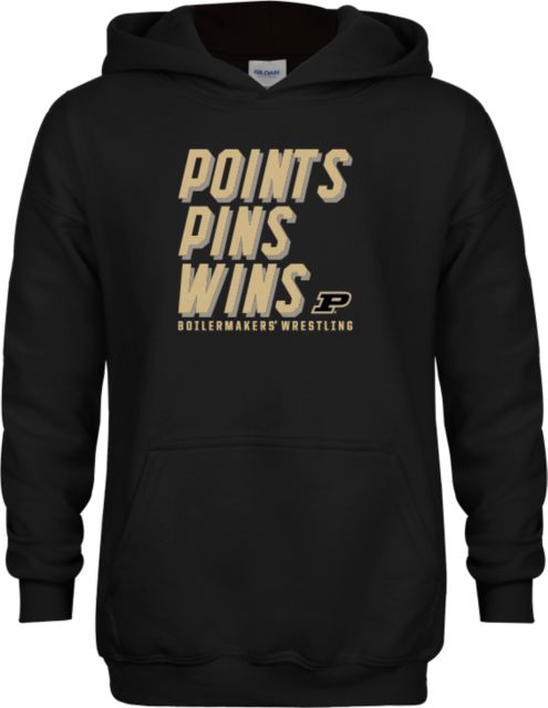 Purdue Youth Fleece Hoodie Point Pins and Wins Purdue Wrestling
