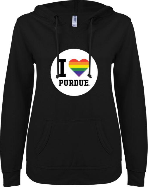 Purdue ENZA Womens V Notch Raw Edge Fleece Hoodie I Heart Purdue - Pride - ONLINE ONLY