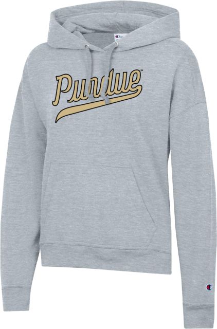 Purdue Champion Womens Powerblend Pullover Hood Throwback Purdue Script - ONLINE ONLY