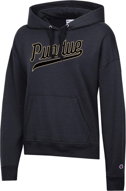 Purdue Champion Womens Powerblend Pullover Hood Throwback Purdue Script - ONLINE ONLY