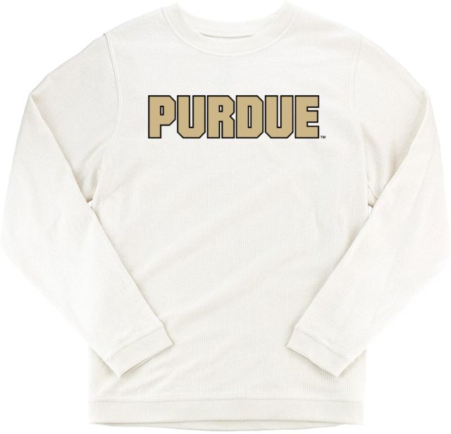 Purdue Boxercraft Womens Cream Corded Crew Purdue Athletic Wordmark