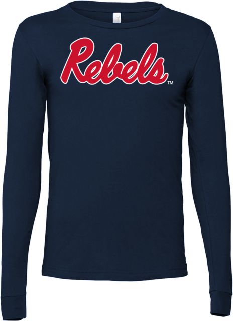 Ole Miss Bella + Canvas Jersey Cotton Long Sleeve T Shirt Ole Miss Rebels Script - ONLINE ONLY