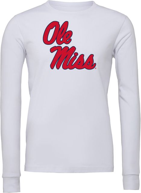 Ole Miss Bella + Canvas Jersey Cotton Long Sleeve T Shirt Ole Miss Script - Primary Stacked - ONLINE ONLY