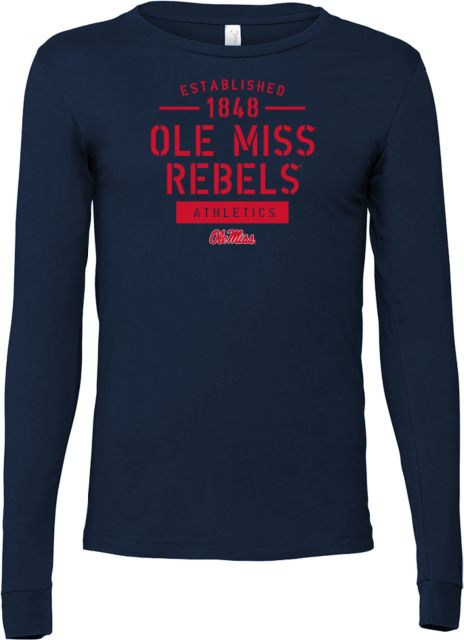 Ole Miss Bella + Canvas Jersey Cotton Long Sleeve T Shirt Ole Miss - Rebels Athletics Stencil - ONLINE ONLY