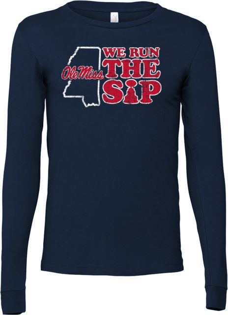 Ole Miss Bella + Canvas Jersey Cotton Long Sleeve T Shirt Ole Miss - We Run The Sip - ONLINE ONLY