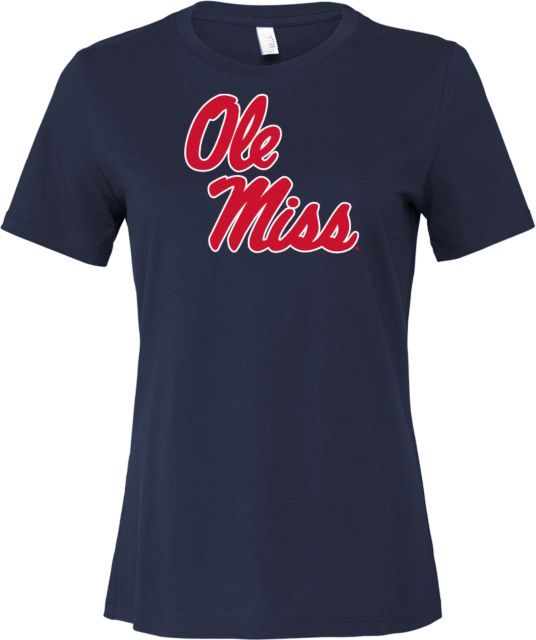 Ole Miss Bella + Canvas Womens Relaxed Cotton T Shirt Ole Miss Script - Primary Stacked - ONLINE ONLY
