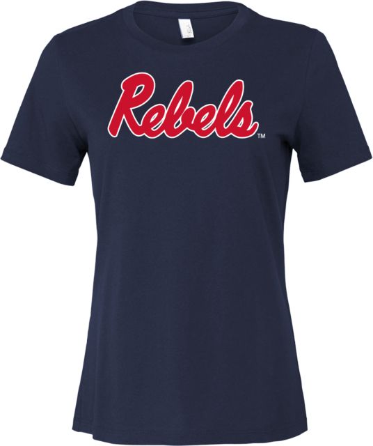Ole Miss Bella + Canvas Womens Relaxed Cotton T Shirt Ole Miss Rebels Script - ONLINE ONLY
