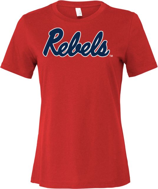 Ole Miss Bella + Canvas Womens Relaxed Cotton T Shirt Ole Miss Rebels Script - ONLINE ONLY