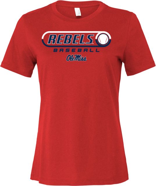 Ole Miss Bella + Canvas Womens Relaxed Cotton T Shirt Ole Miss - Rebels Baseball Knuckleball - ONLINE ONLY
