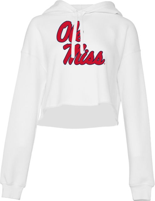 Ole Miss Bella + Canvas Womens Cropped Fleece Hood Ole Miss Script - Primary Stacked - ONLINE ONLY