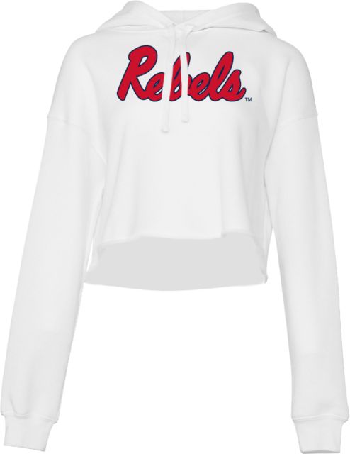 Ole Miss Bella + Canvas Womens Cropped Fleece Hood Ole Miss Rebels Script - ONLINE ONLY