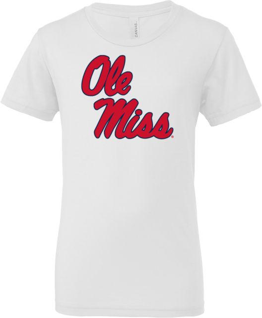 Ole Miss Bella + Canvas Youth Jersey T Shirt Ole Miss Script - Primary Stacked - ONLINE ONLY