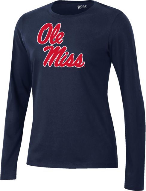 Ole Miss Gear Womens Long Sleeve Tee Ole Miss Script - Primary Stacked - ONLINE ONLY