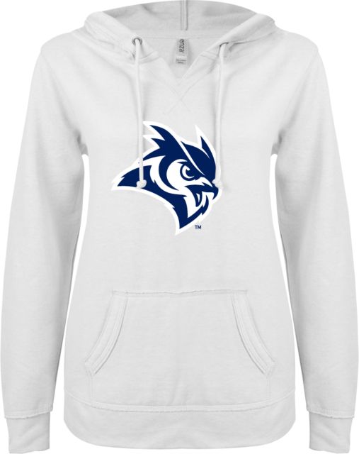 Rice ENZA Ladies V Notch Raw Edge Fleece Hoodie Owl Head - ONLINE ONLY