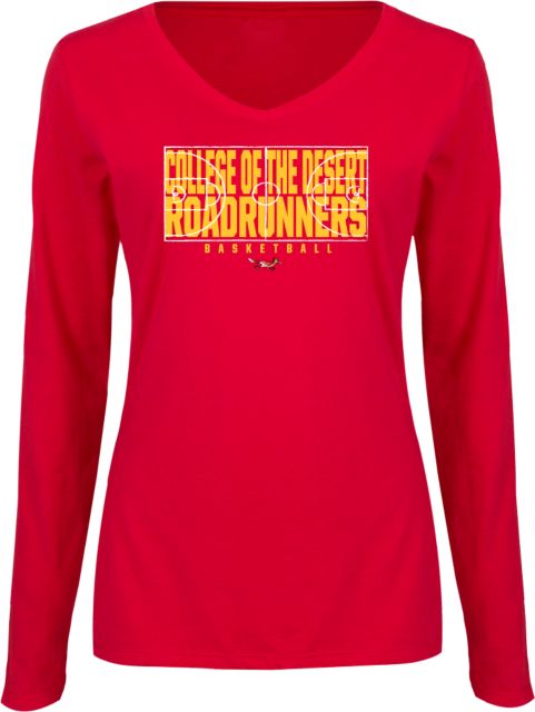 College of the Desert Womens Long Sleeve V Neck Tee College of the Desert Roadrunners Basketball Design - ONLINE ONLY