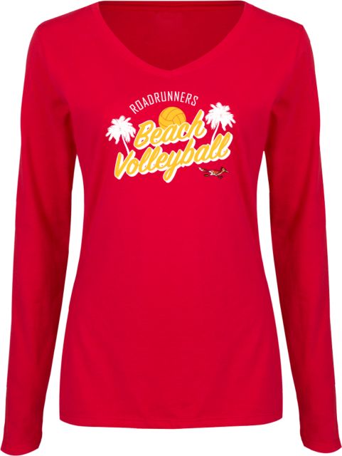 College of the Desert Womens Long Sleeve V Neck Tee College of the Desert Roadrunners Beach Volleyball Design - ONLINE ONLY