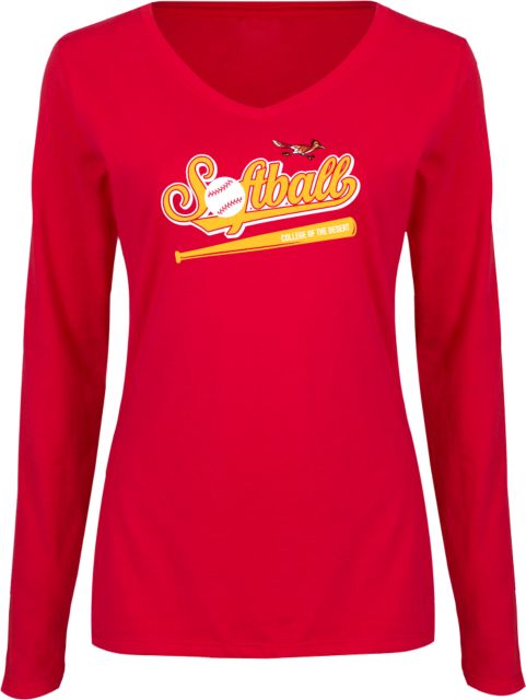 College of the Desert Womens Long Sleeve V Neck Tee College of the Desert Roadrunners Softball Design - ONLINE ONLY