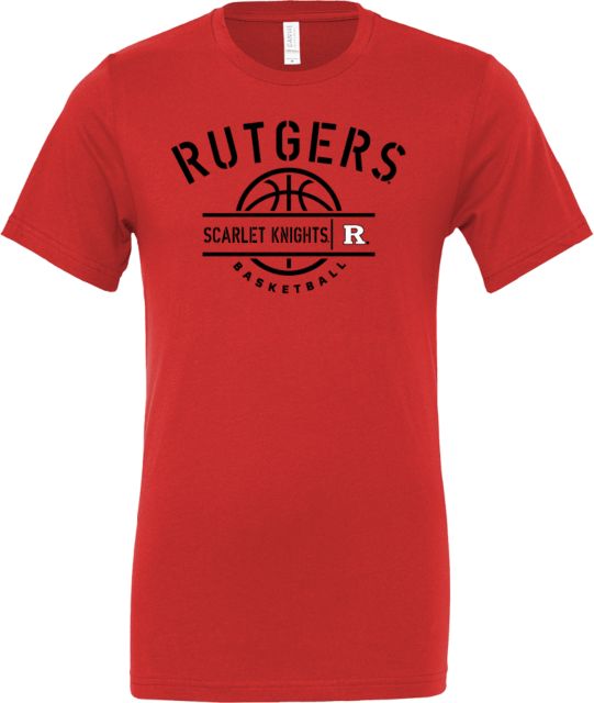 Rutgers Bella + Canvas Red Jersey Cotton T Shirt Rutgers - Scarlet Knights Basketball Half Court Stencil - ONLINE ONLY,