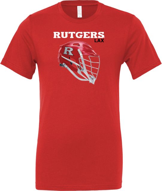 Rutgers Bella + Canvas Red Jersey Cotton T Shirt Rutgers - Lacrosse Helmet - ONLINE ONLY,