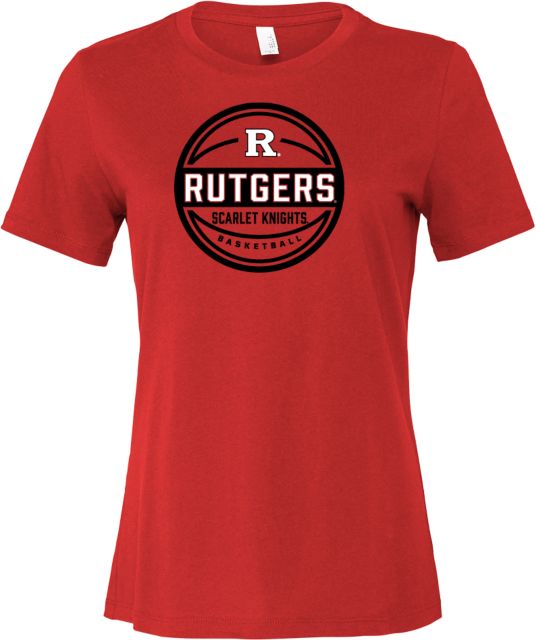 Rutgers Bella + Canvas Womens Red Relaxed Cotton T Shirt Rutgers - Basketball Breakaway - ONLINE ONLY,