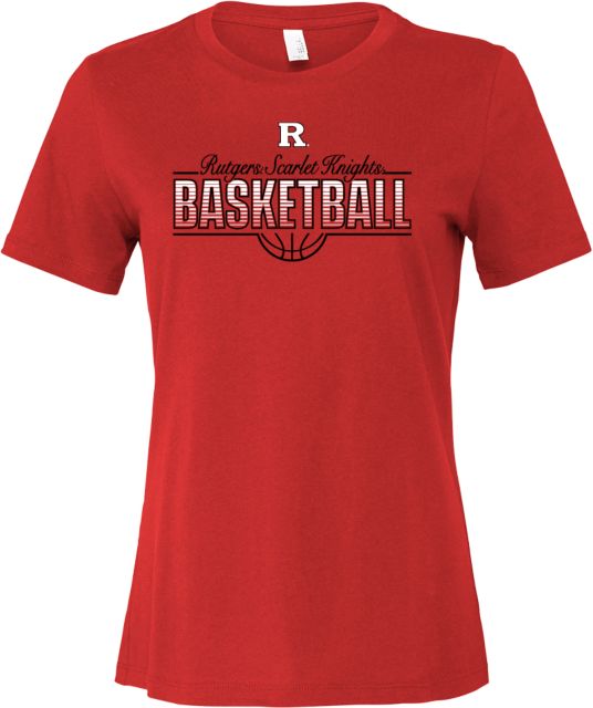 Rutgers Bella + Canvas Womens Red Relaxed Cotton T Shirt Rutgers - Scarlet Knights Basketball Skyhook - ONLINE ONLY,