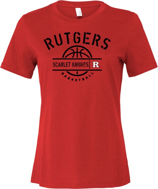 Rutgers Bella + Canvas Womens Red Relaxed Cotton T Shirt Rutgers - Scarlet Knights Basketball Half Court Stencil - ONLINE ONLY,