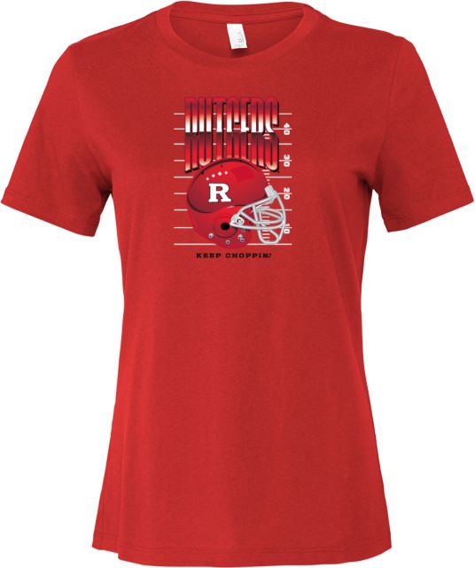 Rutgers Bella + Canvas Womens Red Relaxed Cotton T Shirt Rutgers - Keep Choppin Helmet - ONLINE ONLY,
