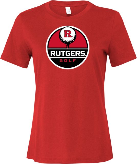 Rutgers Bella + Canvas Womens Red Relaxed Cotton T Shirt Rutgers - Golf Tee Up - ONLINE ONLY,
